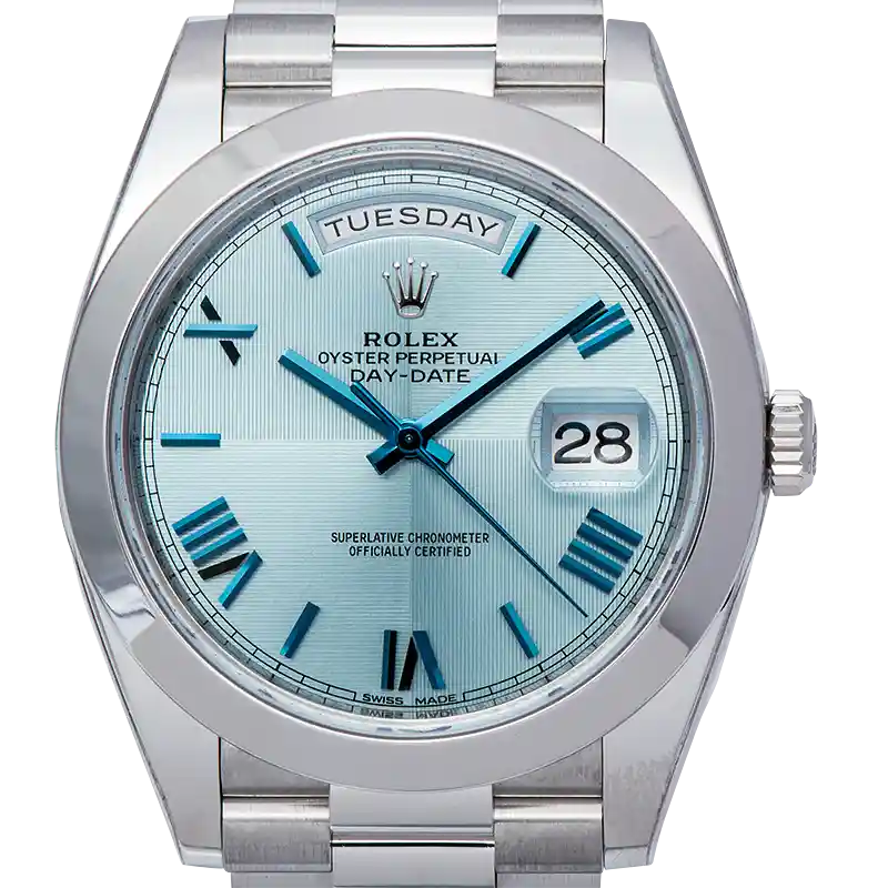 Rolex Day-Date 40mm Platinum Ice Blue Roman Dial 228206