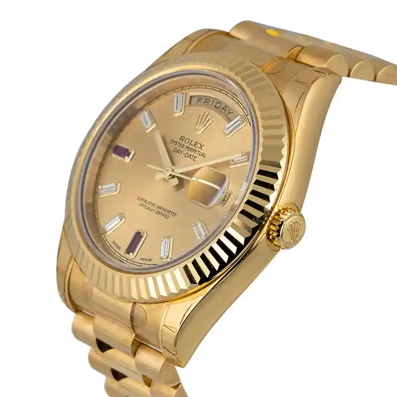 Side view - Rolex Day-Date 41 18ct Yellow Gold Champagne/Diamond Dial