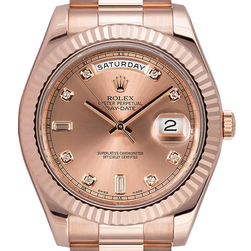 Close view - Rolex Day-Date II 18ct Everose Gold Diamonds Watch 218235