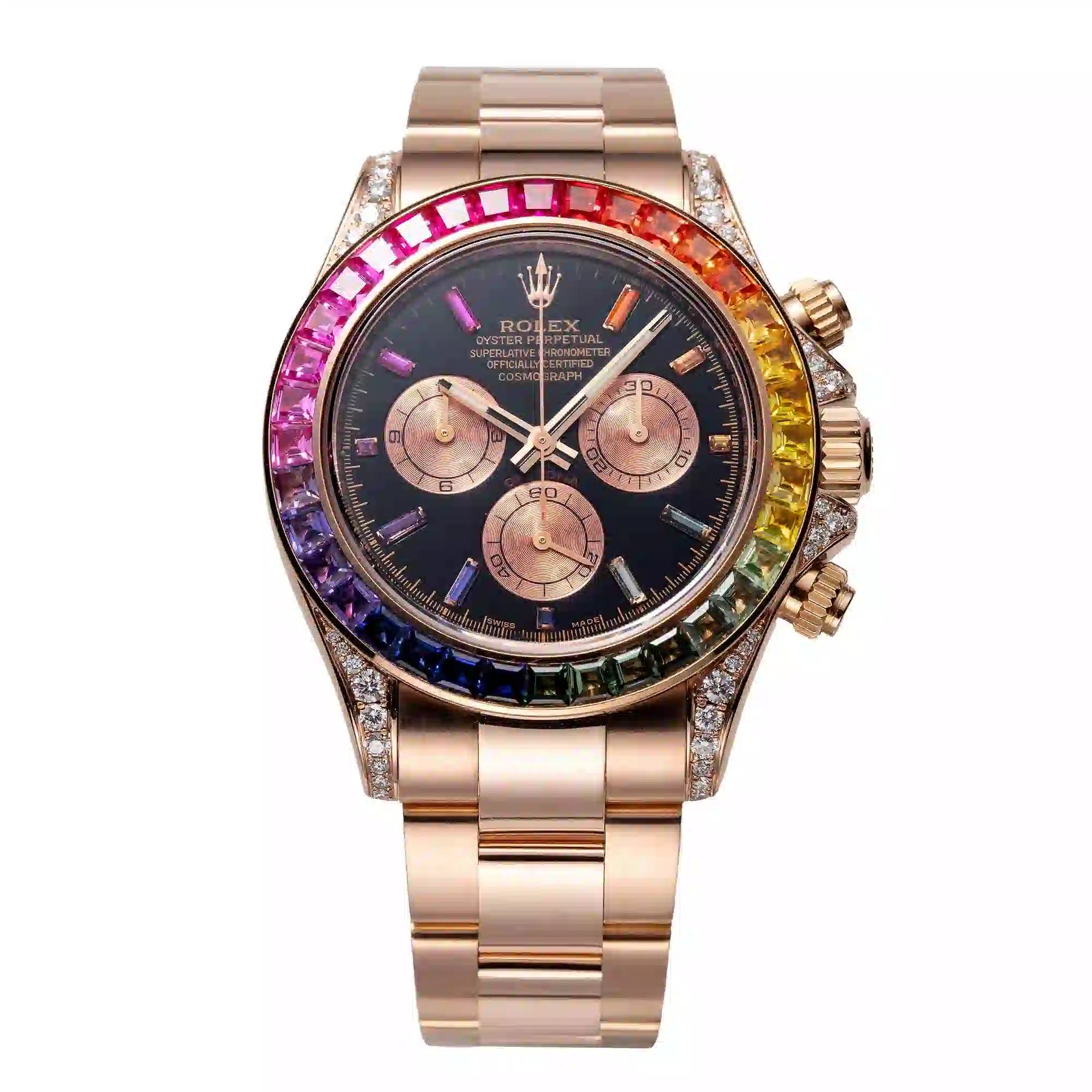 Full view - Rolex Daytona 18ct Everose Gold Custom Rainbow