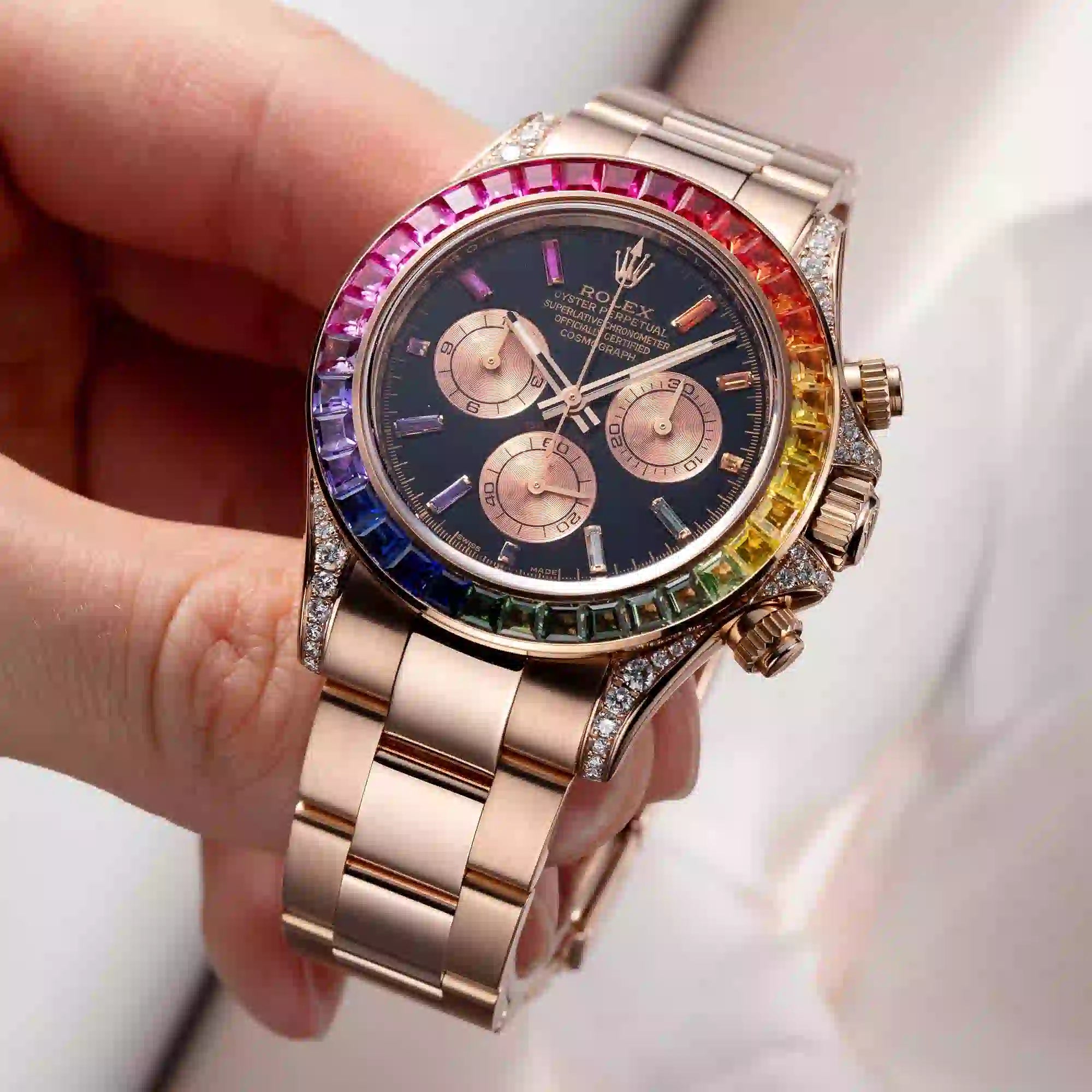 On The Hand - Rolex Daytona 18ct Everose Gold Custom Rainbow