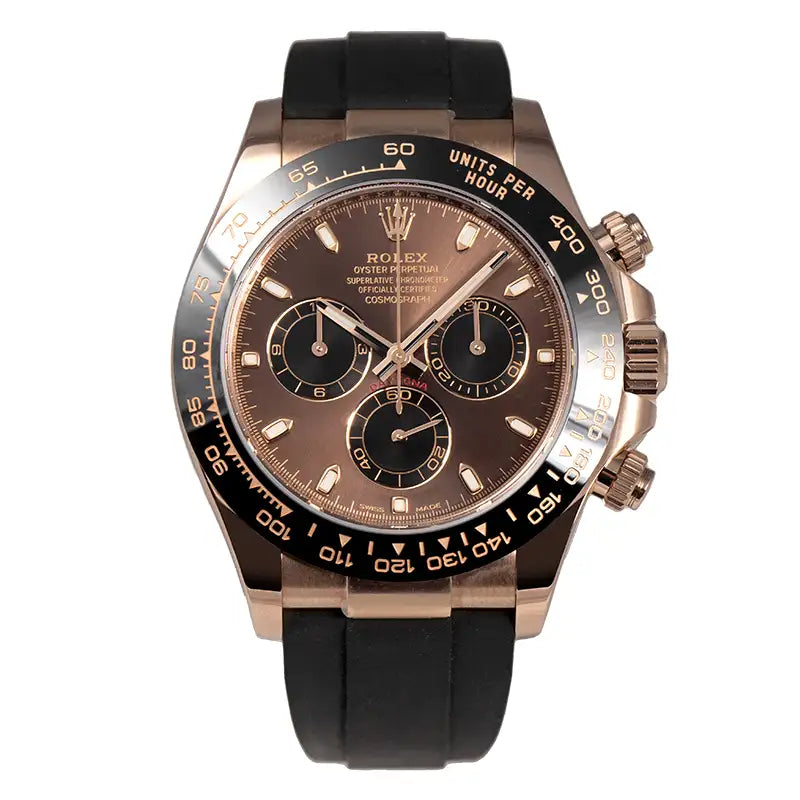 Full view - Rolex Daytona 18ct Everose Gold Oysterflex Chocolate Dial