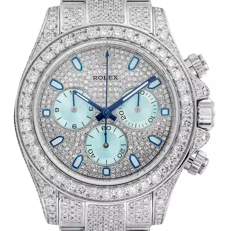 Close up - Rolex Daytona 18ct White Gold 116509 Custom Diamond Set