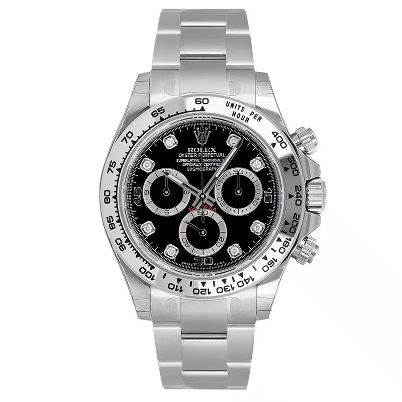 Full view - Rolex Daytona 18ct White Gold Black/Diamonds 116509