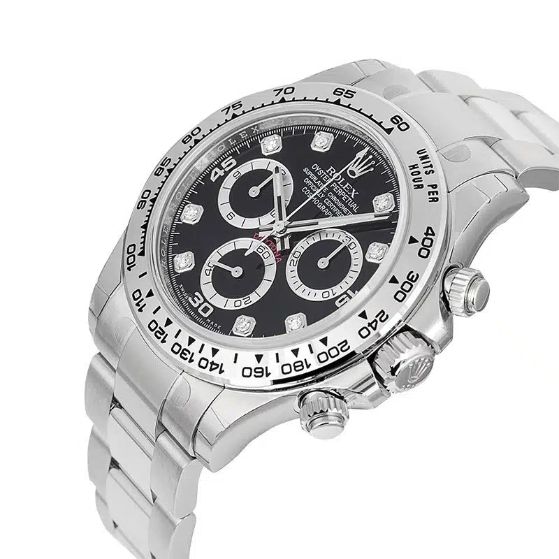 Side view - Rolex Daytona 18ct White Gold Black/Diamonds 116509