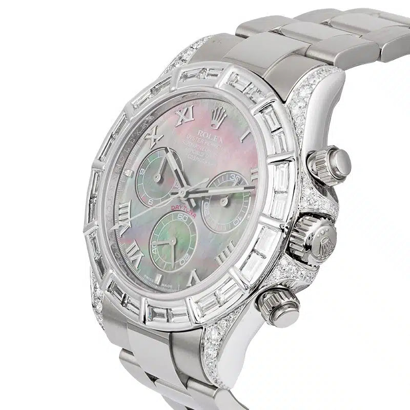 Side view - Rolex Daytona 18ct White Gold Diamond Set Tahiti Mother of Pearl Dial