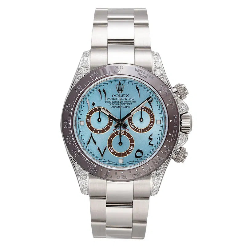 Full view - Rolex Daytona 18ct White Gold Diamond Set with Custom Dial & Bezel