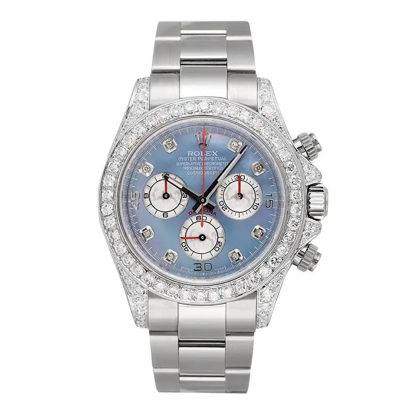 Full view - Rolex Daytona 18ct White Gold Diamond Set with Custom MOP Dial