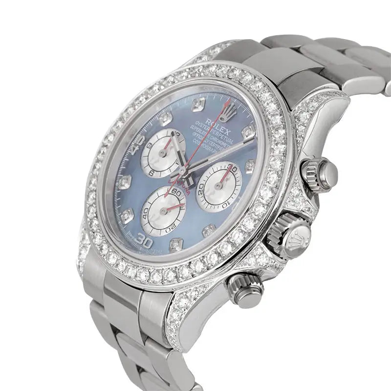 Side View - Rolex Daytona 18ct White Gold Diamond Set with Custom MOP Dial