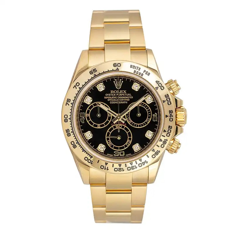 Full view - Rolex Daytona 18ct Yellow Gold Black/Diamonds Dial Watch 116508
