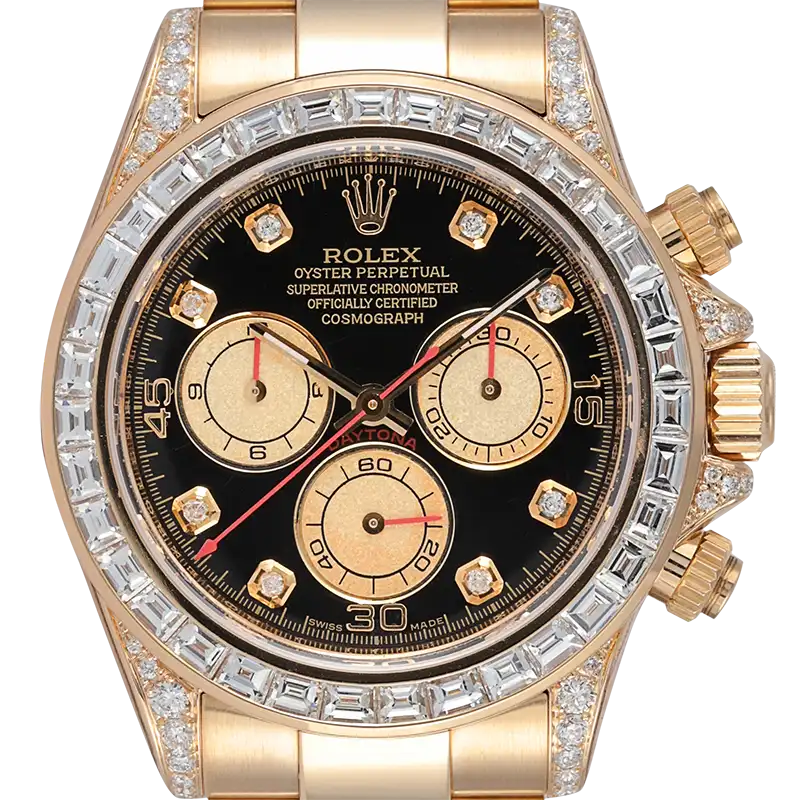 Rolex Daytona 18ct Yellow Gold Diamond Set with Custom Baguette-Cut Diamond Bezel