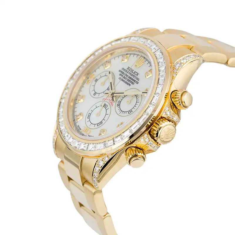 Side view - Rolex Daytona 18ct Yellow Gold Diamond Set with Custom White MOP Dial
