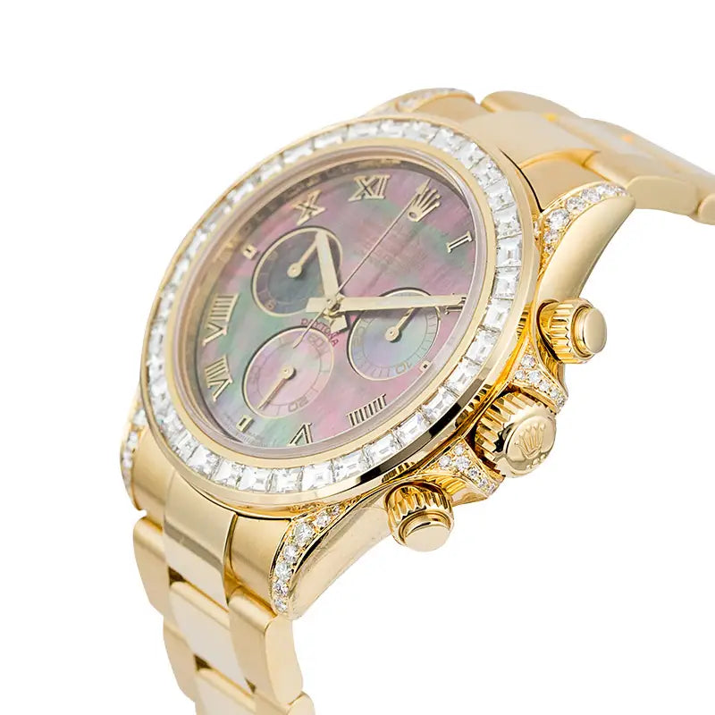 Side View - Rolex Daytona 18ct Yellow Gold Diamond Set with Factory Tahitian MOP Dial 116508