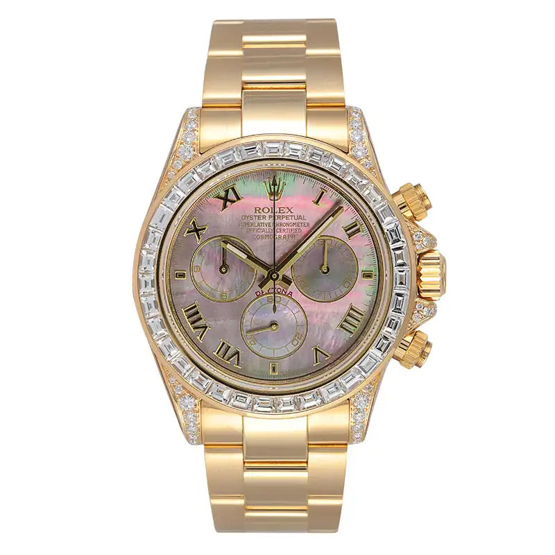 Full view - Rolex Daytona 18ct Yellow Gold Diamond Set with Factory Tahitian MOP Dial
