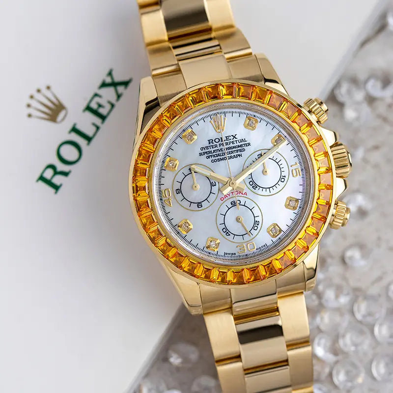 Custom Orange Bezel & MOP Dial Rolex Daytona 18ct Yellow Gold