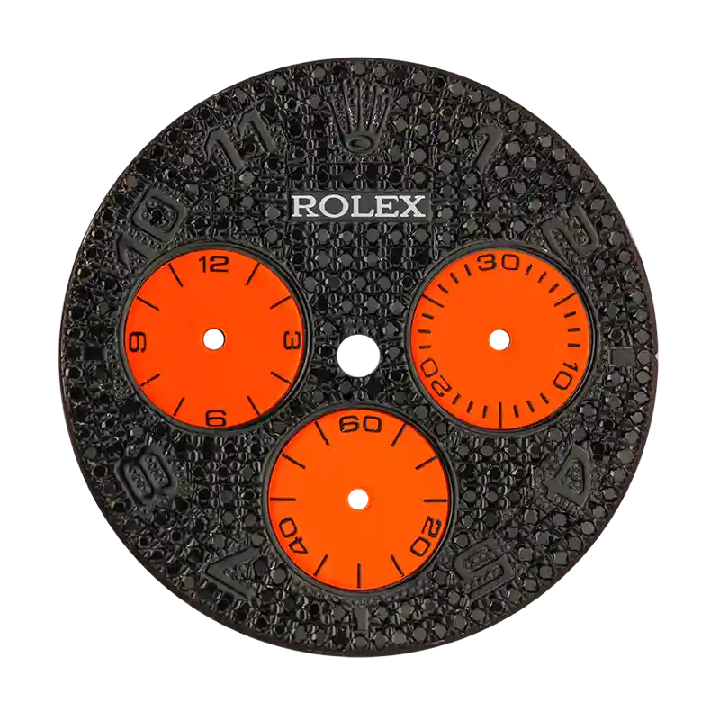 Rolex Daytona Black Diamond Pavé/ Orange Sub-Dials Custom Dial