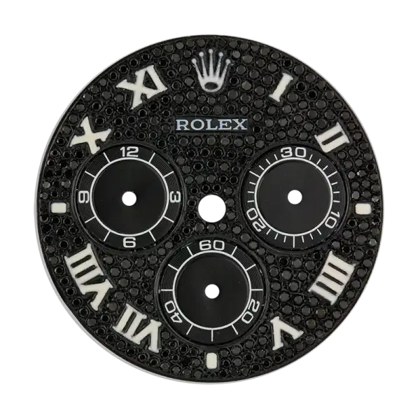 Rolex Daytona Black Diamond Pavé/White Roman Numerals Custom Dial