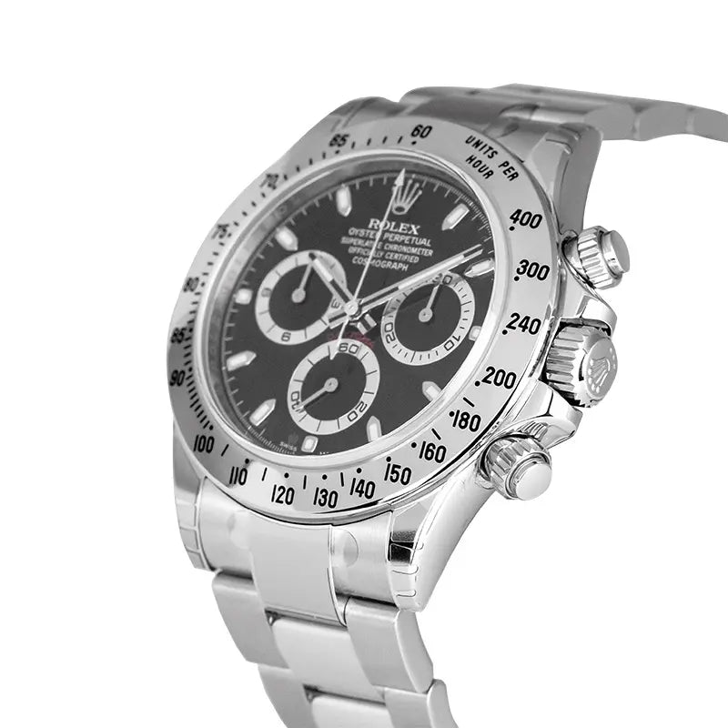 Side view of the Rolex Daytona Stainless Steel Black Dial reference 116520