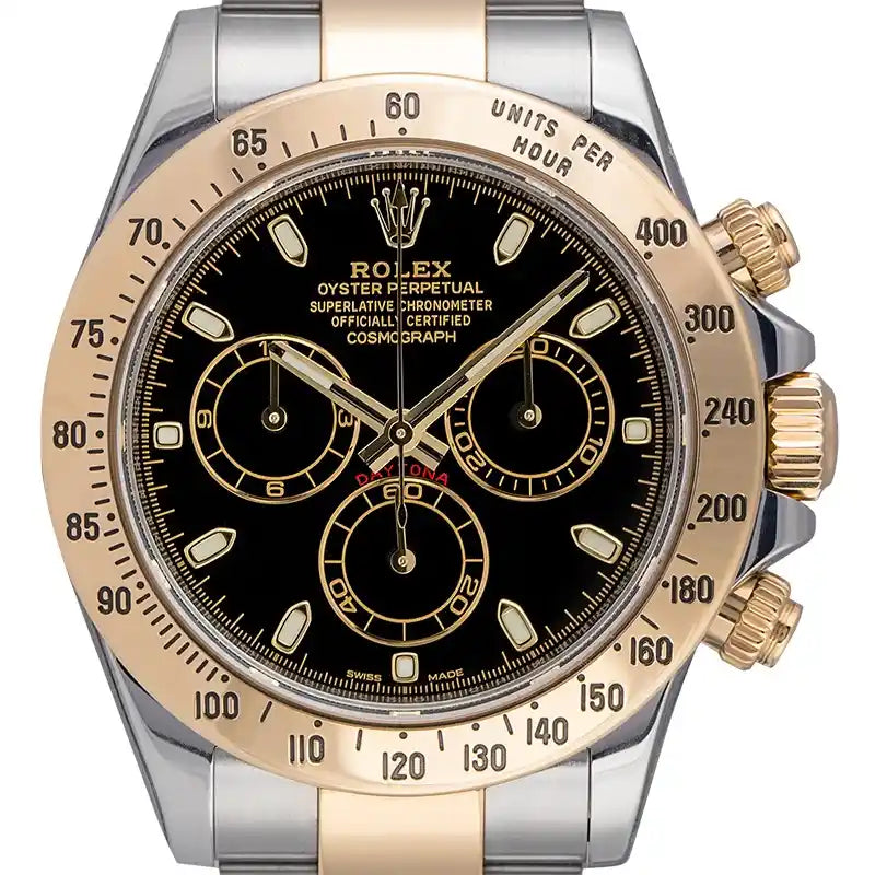 Close up - Rolex Daytona Steel & Yellow Gold Black Dial 116523 Watch