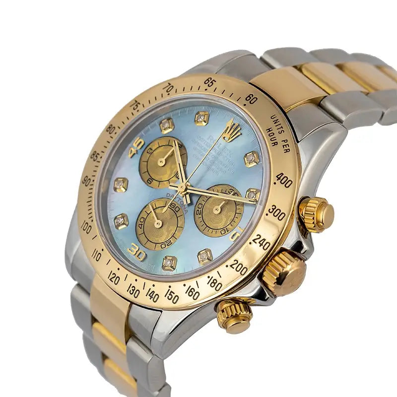 Side view - Rolex Daytona Steel and Yellow Gold with Custom Mother or Pearl Dial