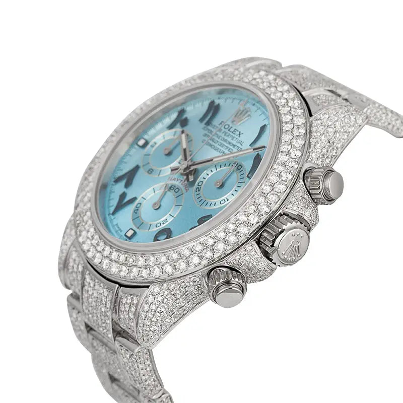 Side view - Rolex Daytona Steel Custom Diamond Set with Custom Arabic-indic Dial