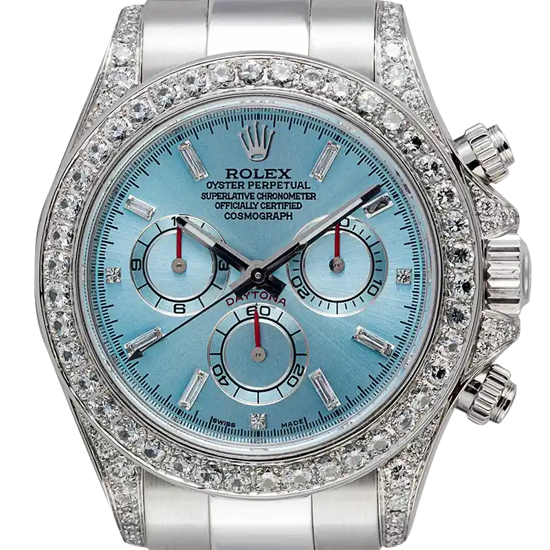 Close up - Rolex Daytona White Gold Ice/Diamonds Diamond Set Custom Watch