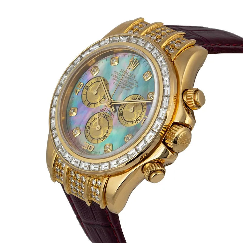 Side view - Rolex Daytona Yellow Gold Diamond Set Custom MOP Dial 116518