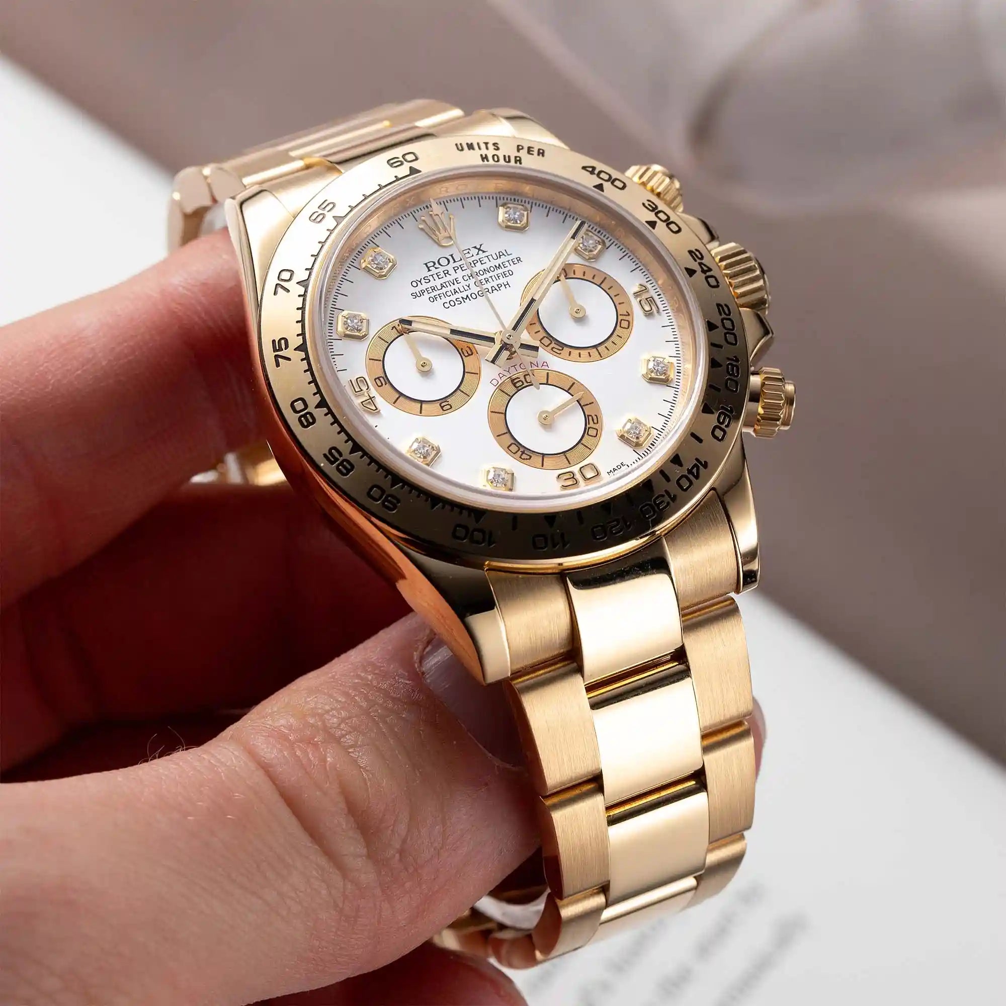 A Rolex Daytona Yellow Gold White Diamond Dial 116508 Watch