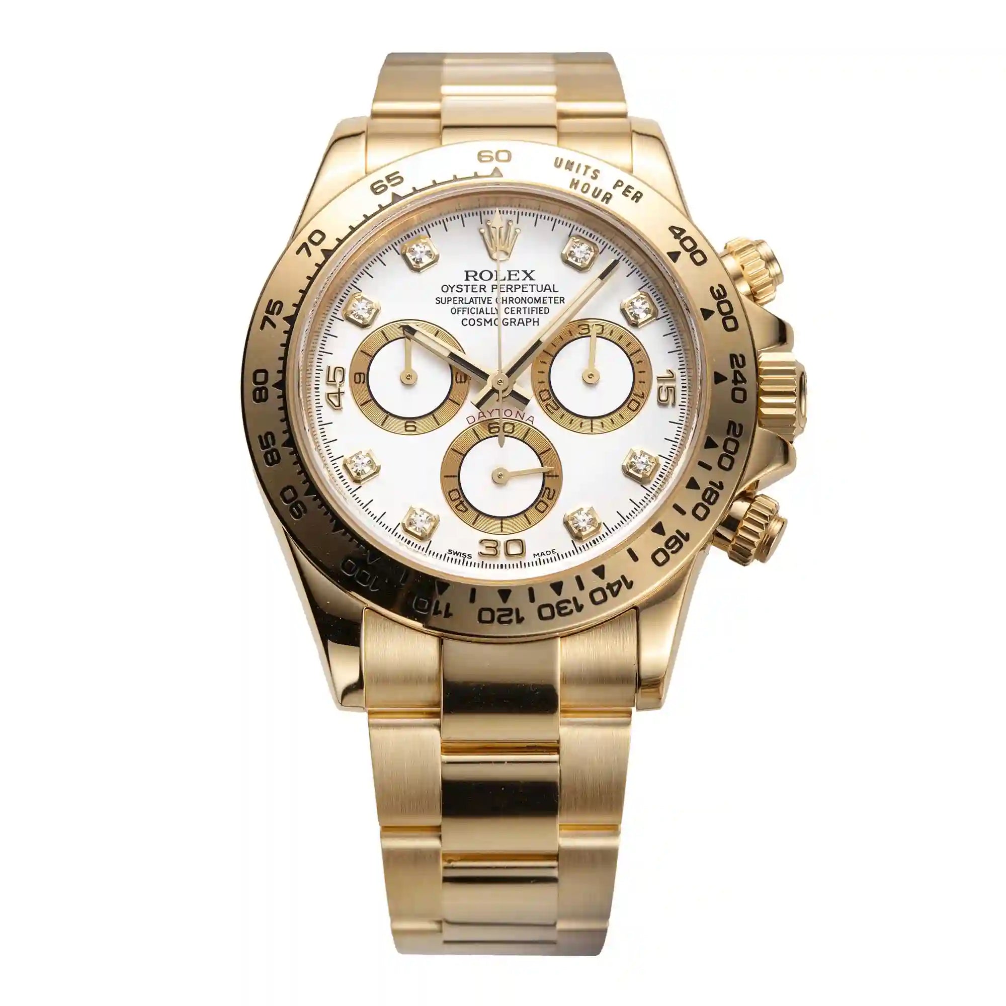 Full view - Rolex Daytona Yellow Gold White Diamond Dial 116508 Watch