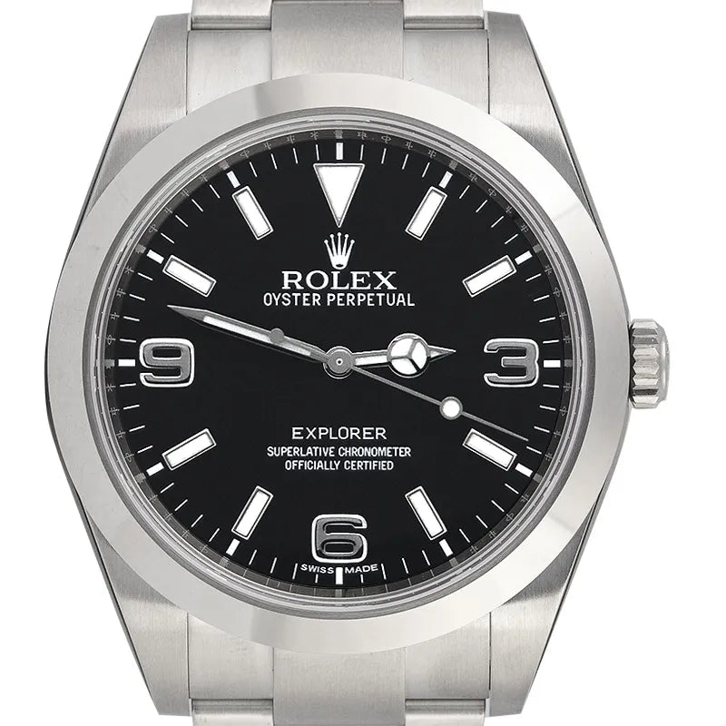 Close Up - Rolex Explorer 39mm Steel Black Dial Oyster 214270