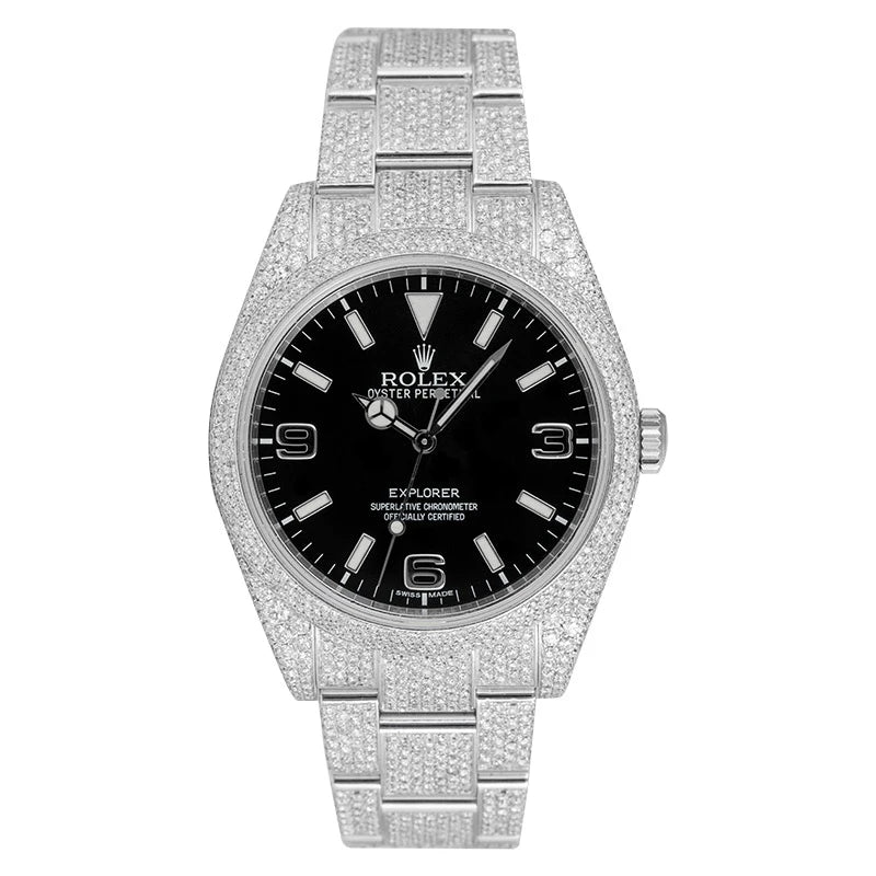 Full view - Rolex Explorer Steel custom Diamond Set 214270