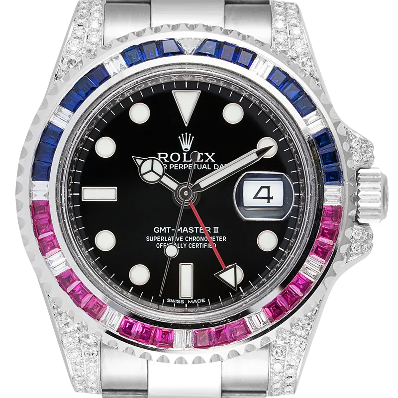 Close up - Rolex GMT-Master II 18ct White Gold with Custom Pepsi Bezel 116719BLRO