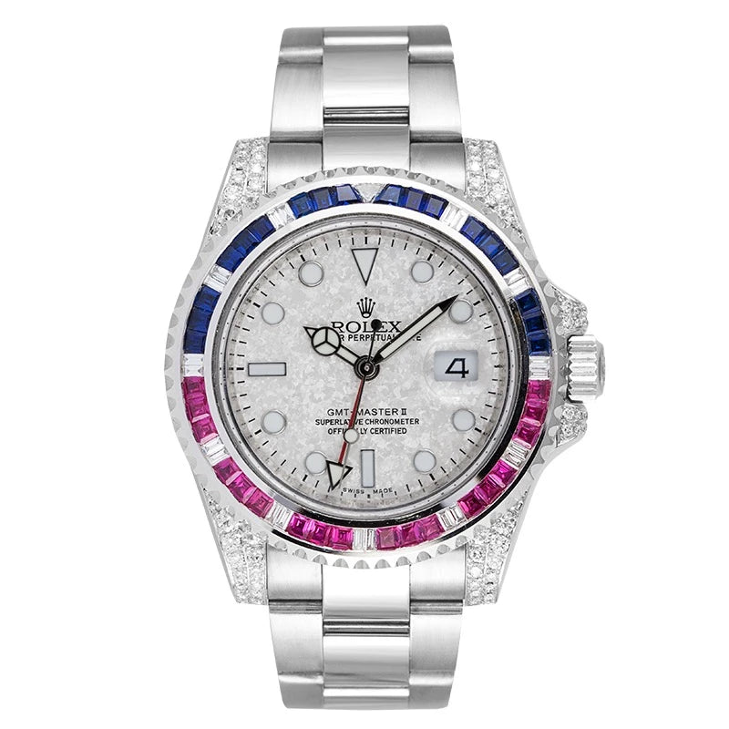 Full view - Rolex GMT-Master II 18ct White Gold with Custom Pepsi Bezel & Meteorite Dial 116719BLRO