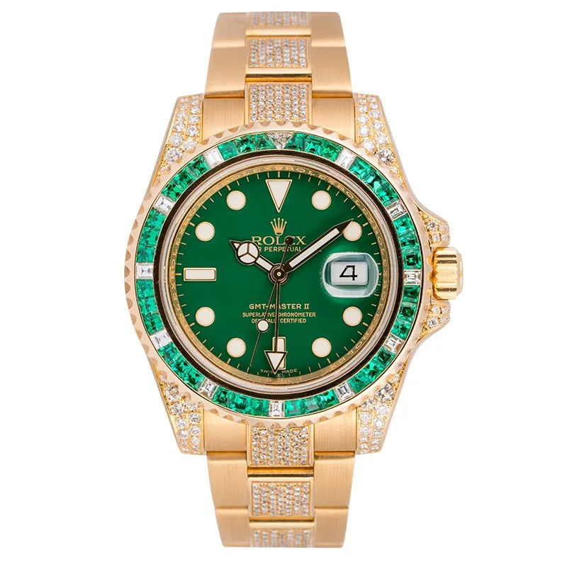 Full view - Rolex GMT-Master II 18ct Yellow Gold Custom Diamond Set 116718LN