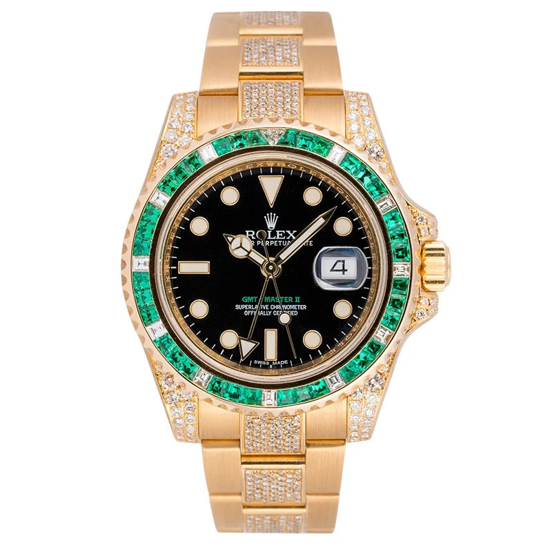 Full view - Rolex GMT-Master II 18ct Yellow Gold Custom Diamond Set 116718LN