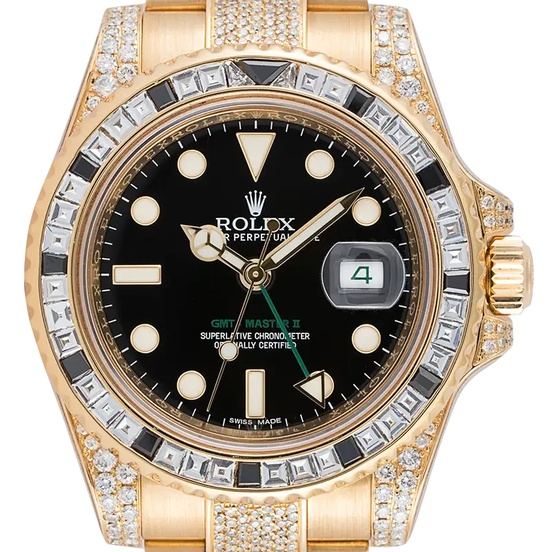 Close Up - Rolex GMT-Master II 18ct Yellow Gold Diamond Set 116718LN