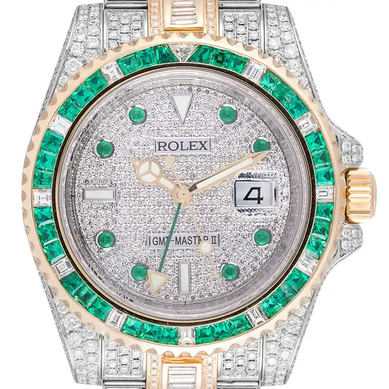 Close up - Rolex GMT-Master II Bi-Metal with Custom Green Bezel & Dial 116713LN