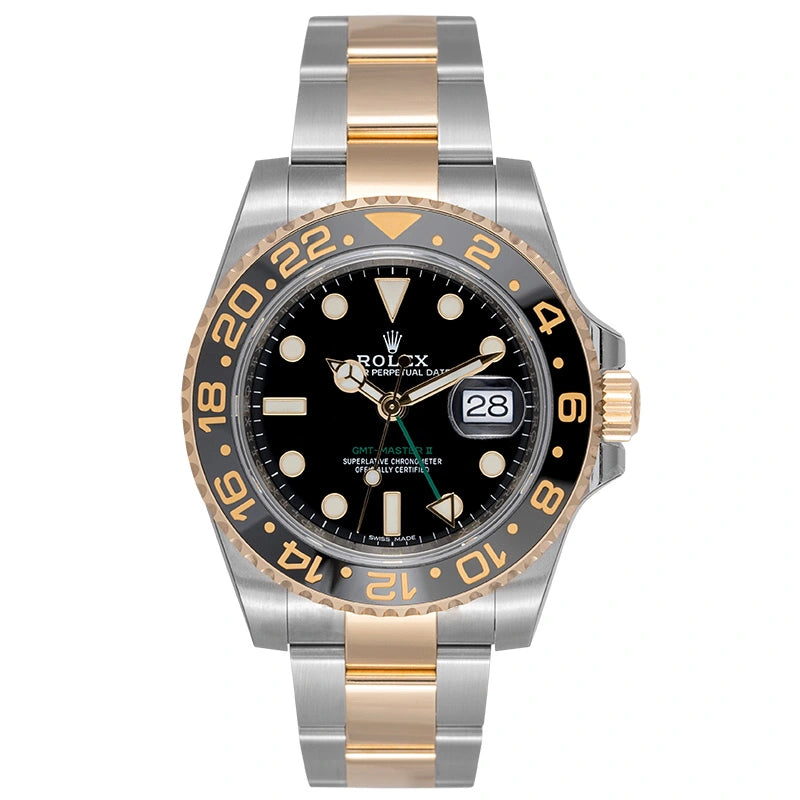 Full view - Rolex GMT-Master II Stainless Steel and Yellow Gold Black/Index 116713LN