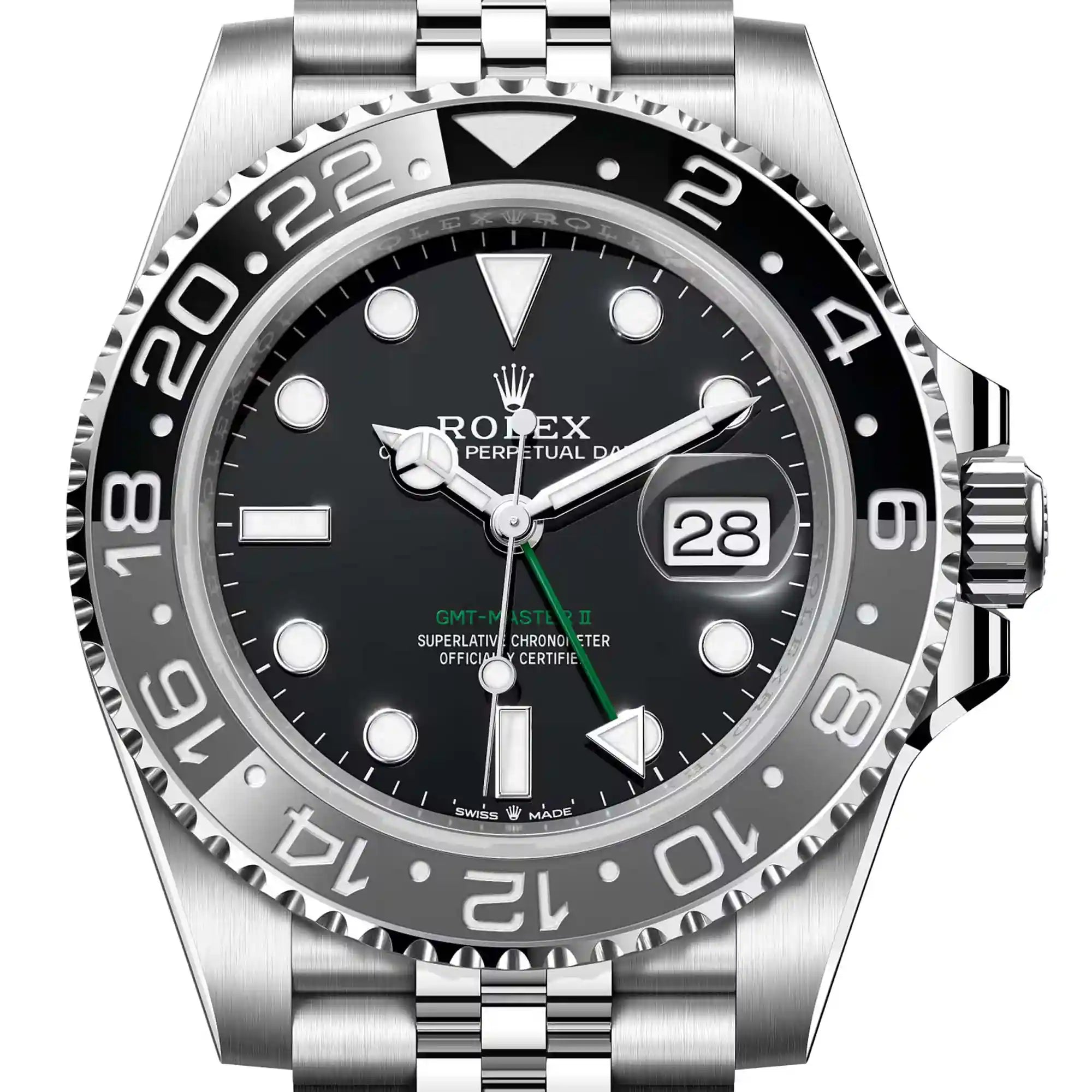 Close up - Rolex GMT-Master II Stainless Steel Black Dial Jubilee 126710GRNR