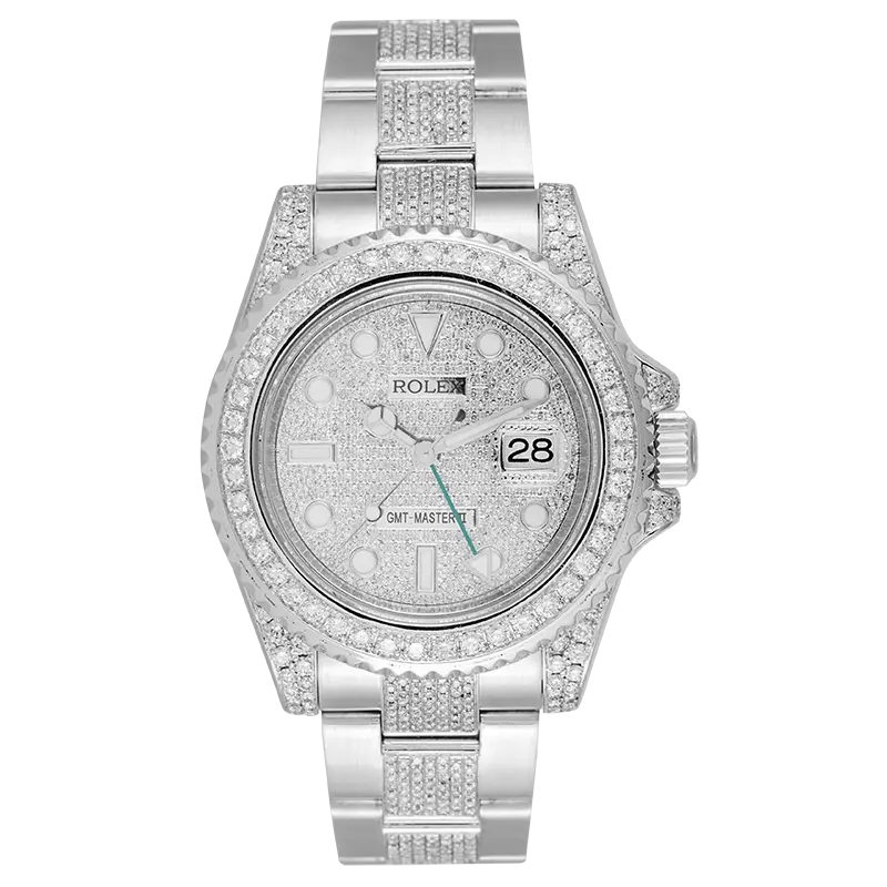 Full view - Rolex GMT-Master II Stainless Steel Custom Diamond Set Watch 116710LN