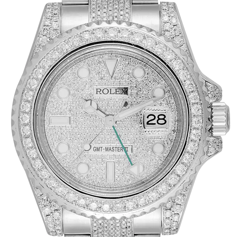 Close up - Rolex GMT-Master II Stainless Steel Custom Diamond Set Watch 116710LN