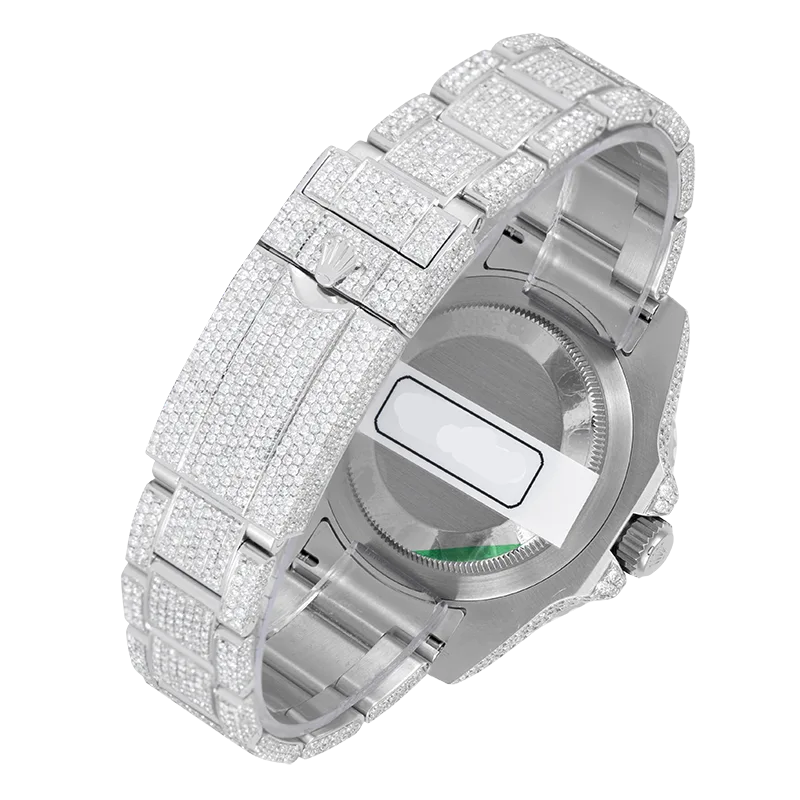 Back view - Rolex GMT-Master II Stainless Steel Micro Diamond Set with Custom Black/Blue Bezel