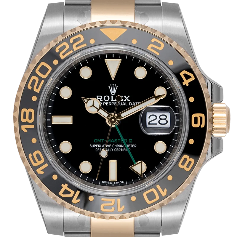 Close up - Rolex GMT-Master II Steel And Gold Black Dial 116713LN