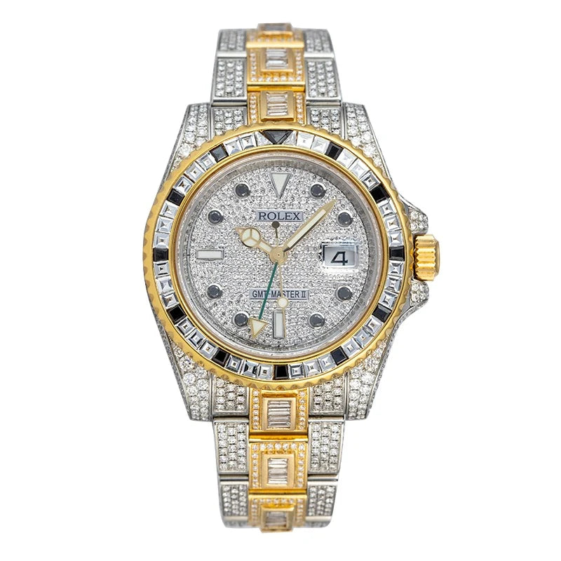 Full view - Rolex GMT-Master II Steel and Yellow Gold Custom Diamond Set 116713LN
