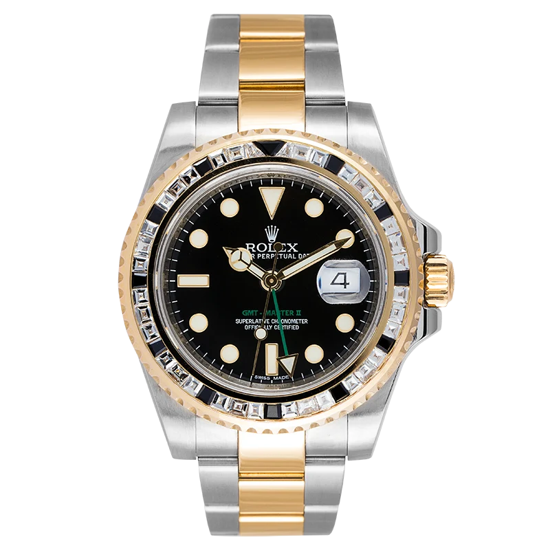 Full view - Rolex GMT-Master II Steel & Yellow Gold with custom White/Black bezel 116713LN
