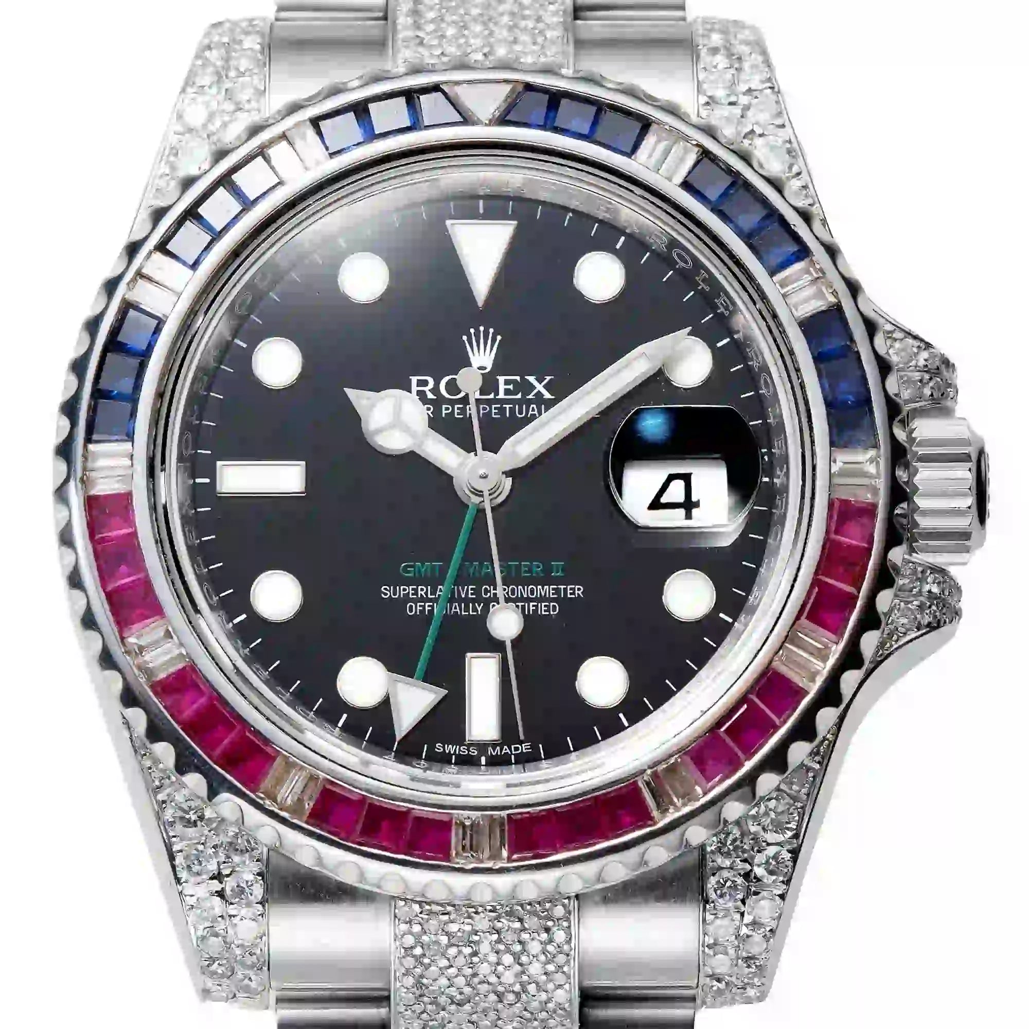 Close up - Rolex GMT-Master II Steel Custom Pepsi Bezel Diamond Set 116710LN