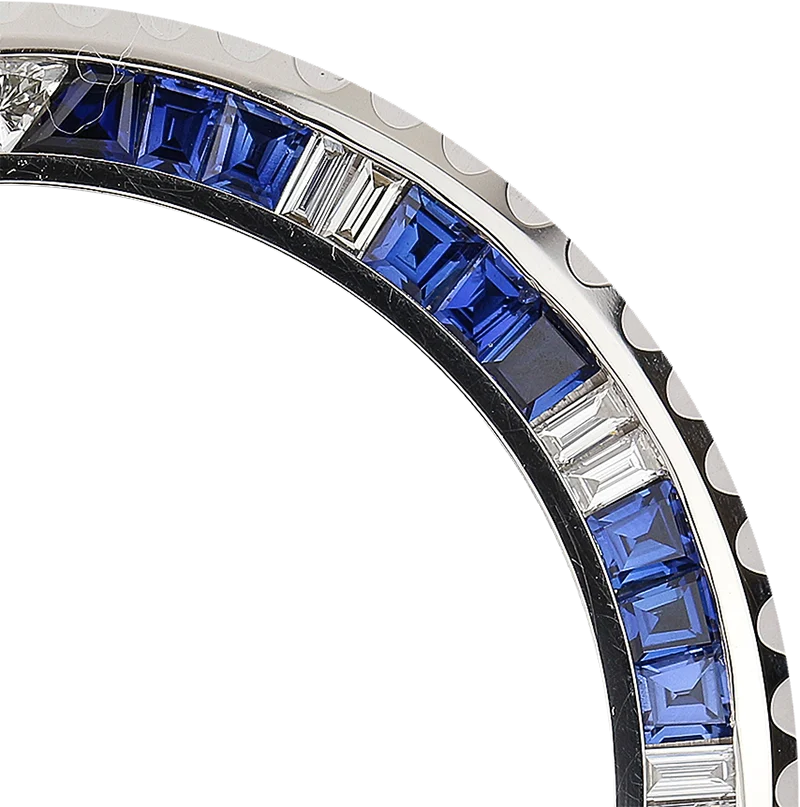 Close up - Rolex GMT-Master II Steel Diamonds & Blue Sapphire Custom Bezel