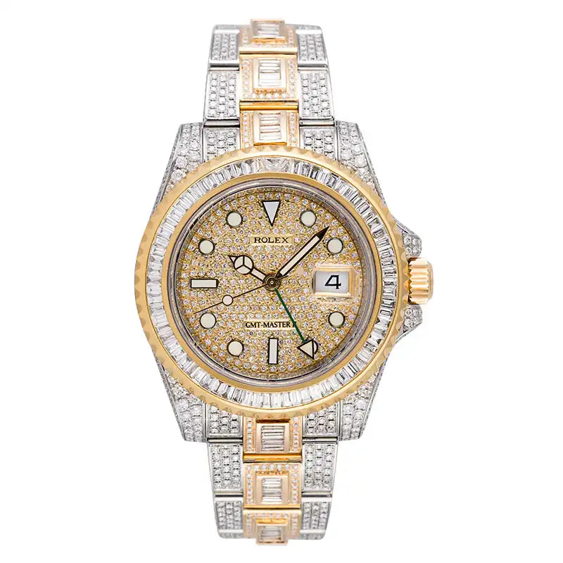 Full view - Rolex GMT-Master II Yellow Gold/Steel Diamond Set with Custom Bezel & Custom Dial 116713LN