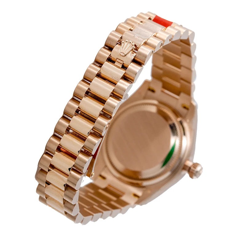 Back view - Rolex Lady Datejust 28 Rose Gold Diamond IX Dial & Bezel President Bracelet 279135RBR