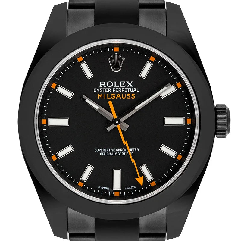 Close up - Rolex Milgauss Custom Black PVD with Black Dial 116400